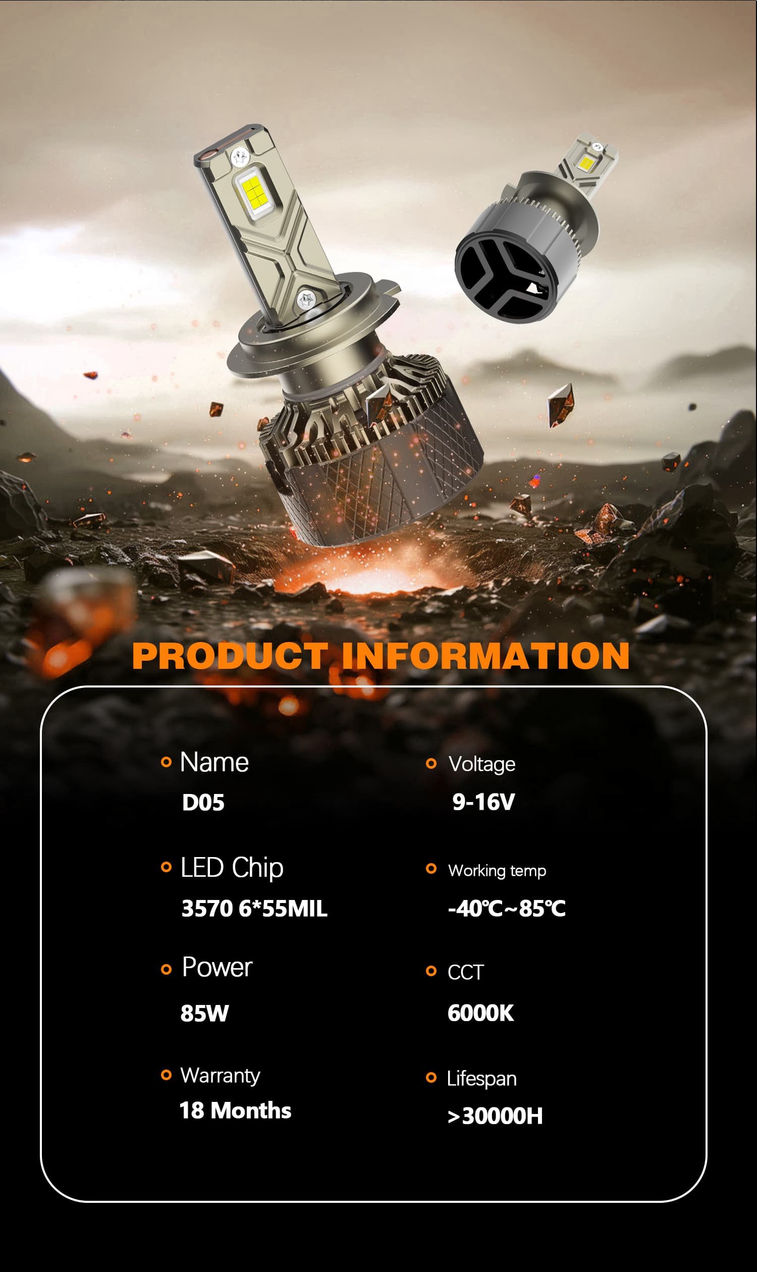 AKE D05 Series: 9005 LED  Headlights Bulbs 170 W (Combined) - Image 4