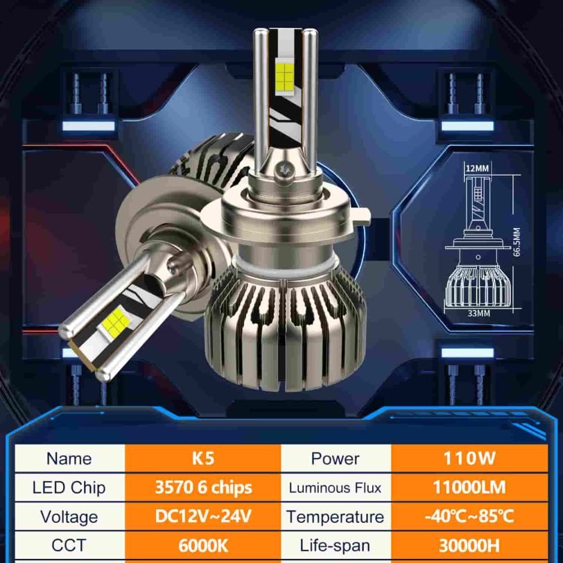 AKE K5 Series: 9005 LED Headlights Bulbs 110 W (Combined) – + 350 % Brightness Increase - Image 3