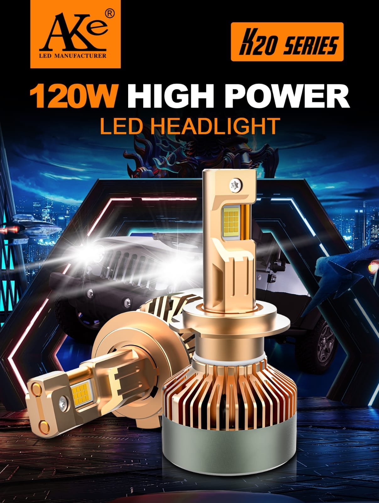 AKE K20 Series: 9005 LED Headlights Bulbs 240 W (Combined) - + 300 % Brightness Increase - Image 3