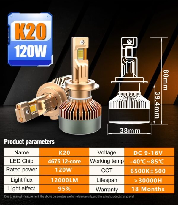 AKE K20 Series: 9005 LED Headlights Bulbs 240 W (Combined) - + 300 % Brightness Increase