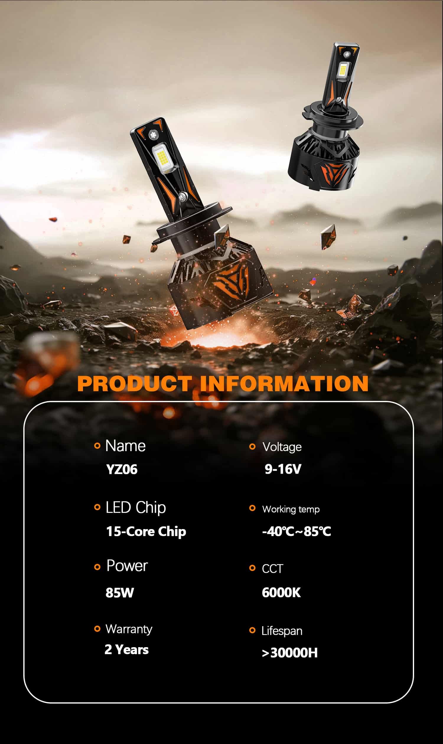 AKE YZ06 Series: 9005 LED Headlights Bulbs 170 W (Combined) - Image 2